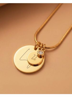 Personalised Disc Necklace With Initial & Birthstone Charm