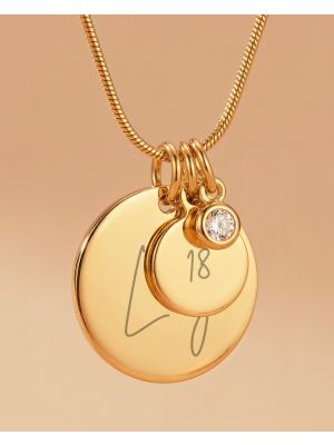 Personalised Disc Necklace With Initial & Birthstone Charm