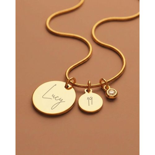 Personalised Disc Necklace With Initial & Birthstone Charm