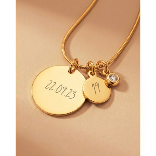 Personalised Disc Necklace With Initial & Birthstone Charm